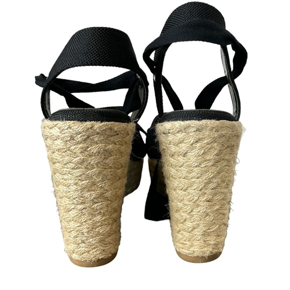 Lulus Esme Black Lace Up Espadrille Wedges Heels Size 9 - Picture 8 of 9